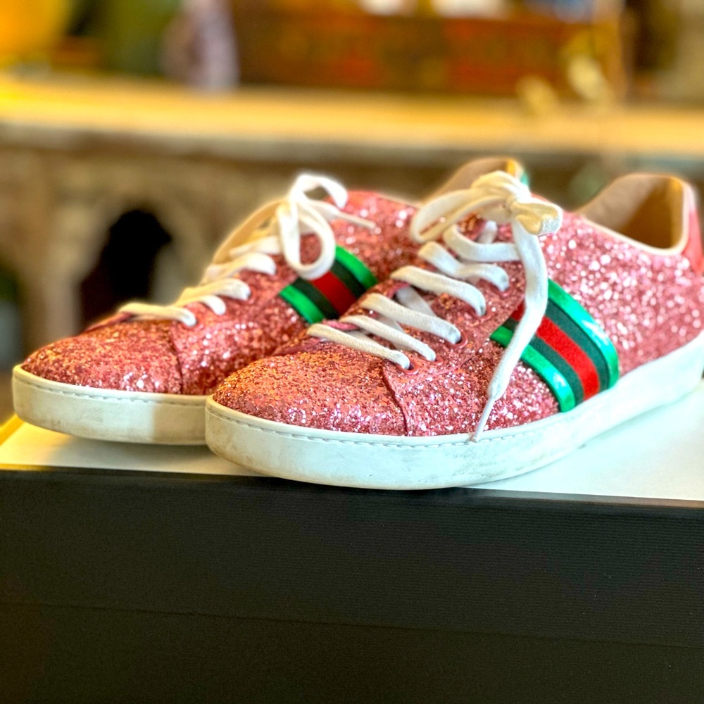 Gucci Pink Glitter Ace Sneakers
